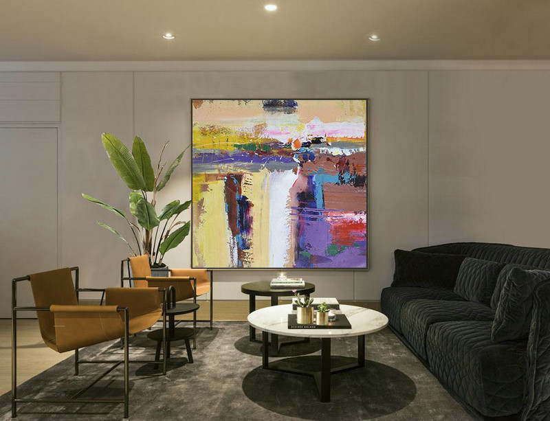 Handmade Large Contemporary Art,Oversized Palette Knife Painting Contemporary Art On Canvas,Modern Canvas Art,Yellow,Purple,Brown,Taupe.etc